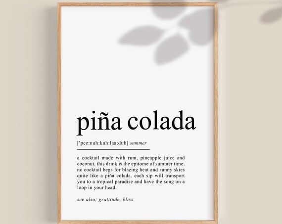 Pina Colada Cocktail Definition Dictionary Summer Bar Poster