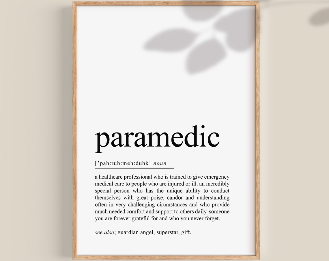 Paramedic Definition Typography Print, Healthcare Worker Gift