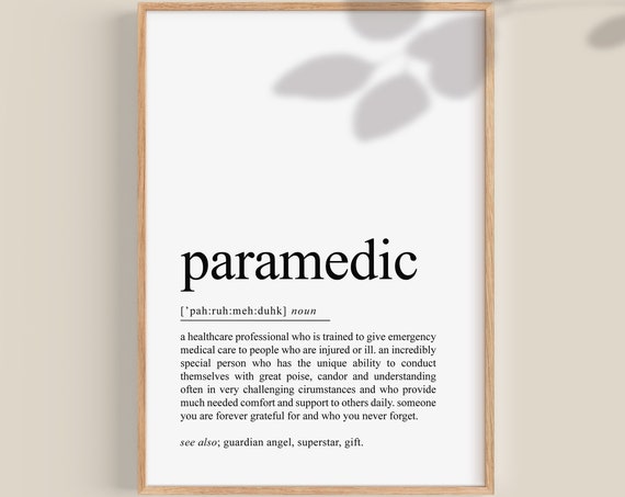 Paramedic Definition Typography Print, Healthcare Worker Gift