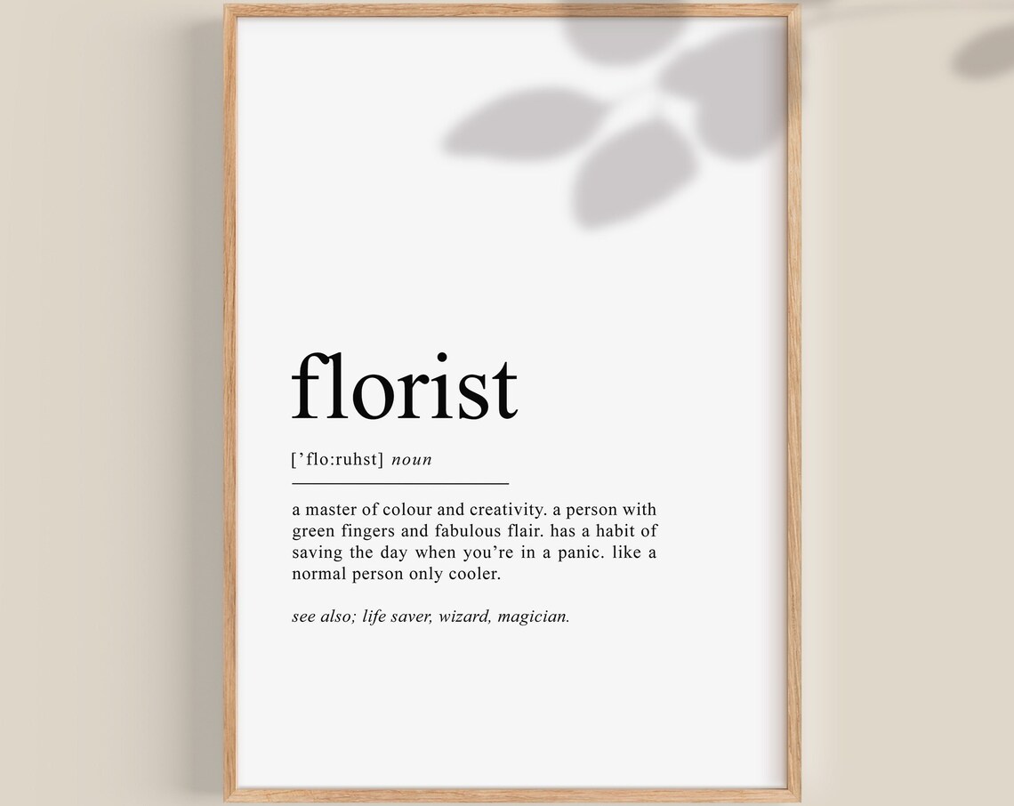 Florist Definition Typography Art Print, Gift For Florists