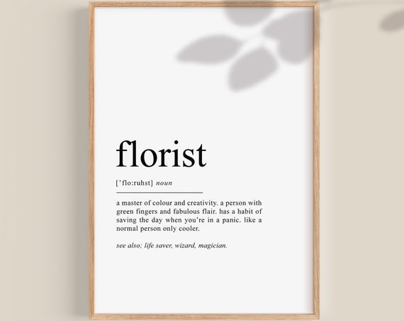 Florist Definition Typography Art Print, Gift For Florists