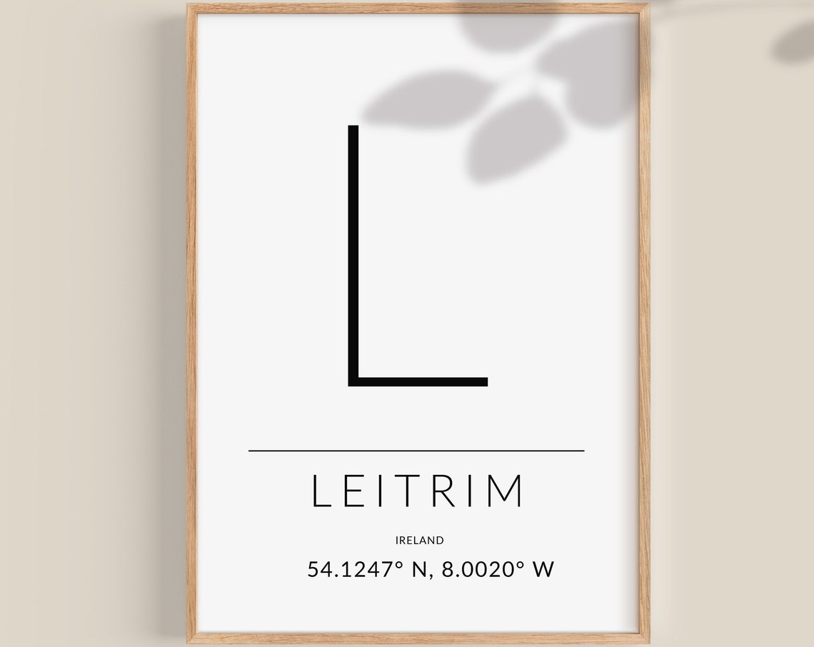 Leitrim Ireland GPS Coordinates Minimalist County Location Print