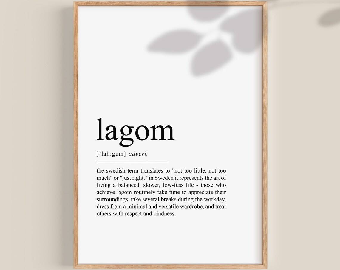 Lagom Definition Scandinavian Quote Art Print