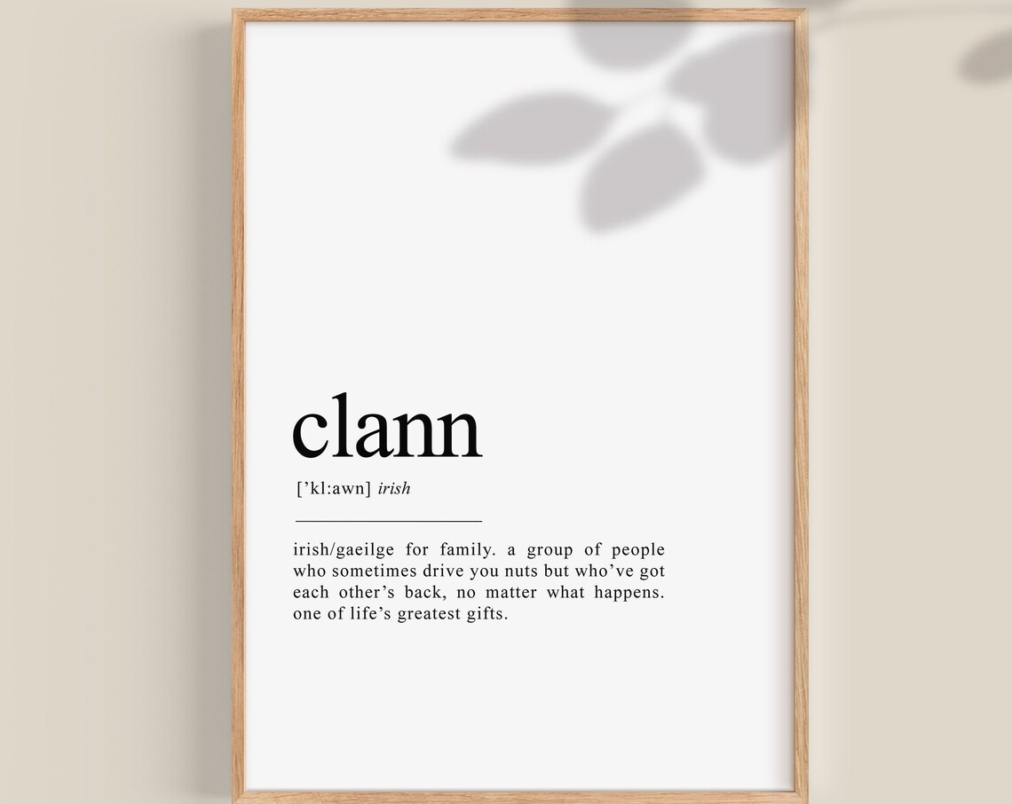 Clann Irish Definition Print, Family Wall Art Poster