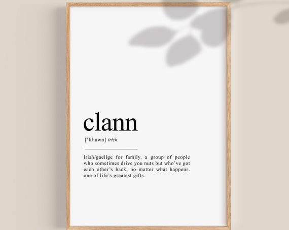 Clann Irish Definition Print, Family Wall Art Poster