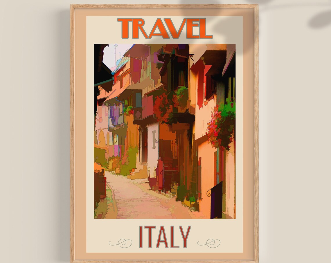 Retro Vintage Italy Travel Poster Italian Village Street Scene - Image 2