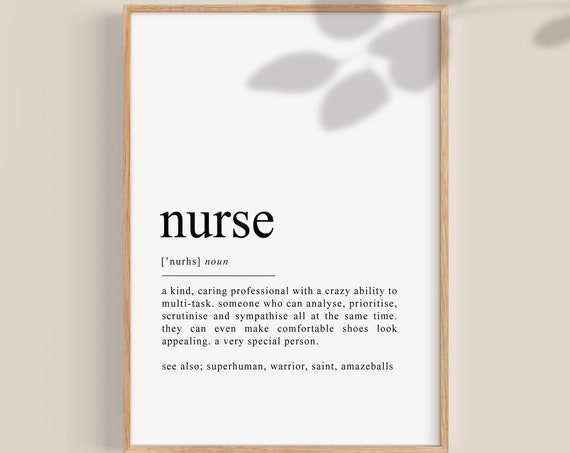 Nurse Definition Typography Poster, Gift Idea