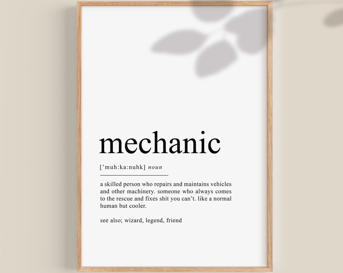 Mechanic Definition Art Print, Garage Decor