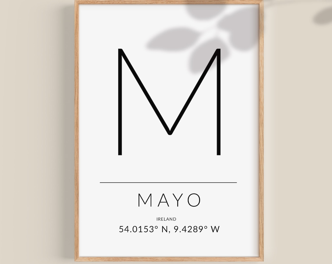 Mayo Ireland Travel Poster, GPS Coordinates Wall Art
