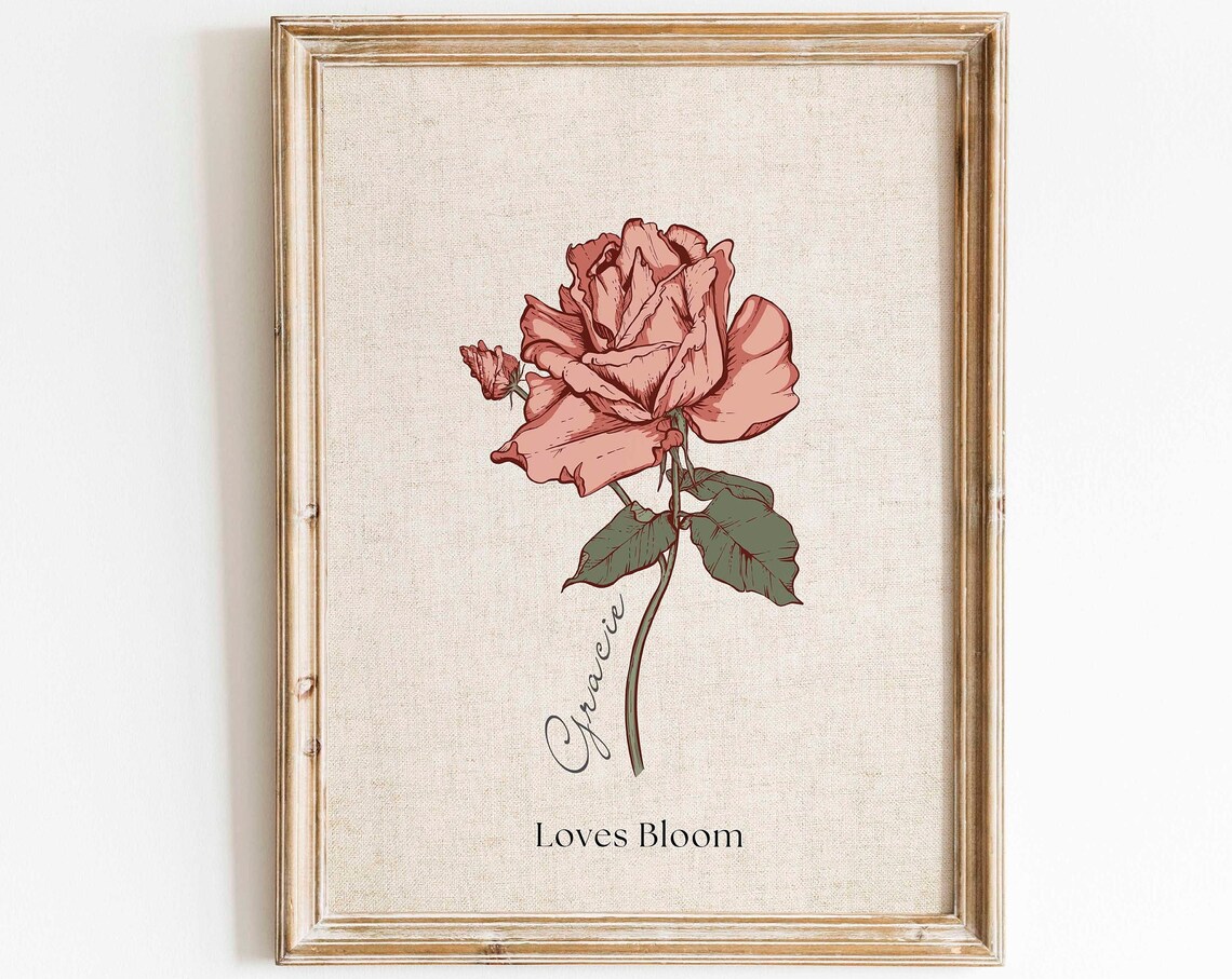 Custom Birth Flower Personalized Gift, Watercolor Art Print