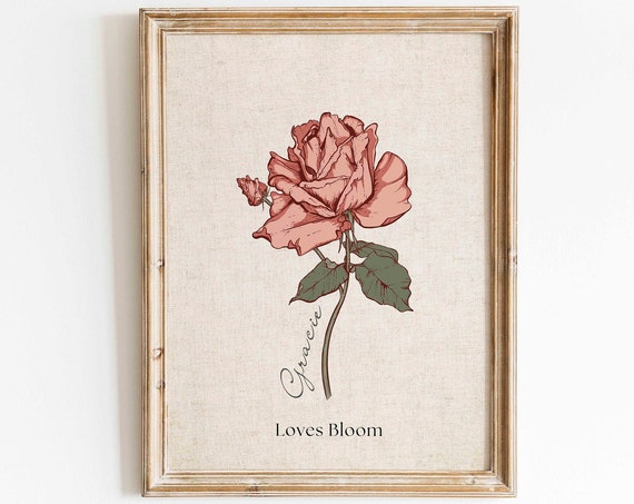 Custom Birth Flower Personalized Gift, Watercolor Art Print