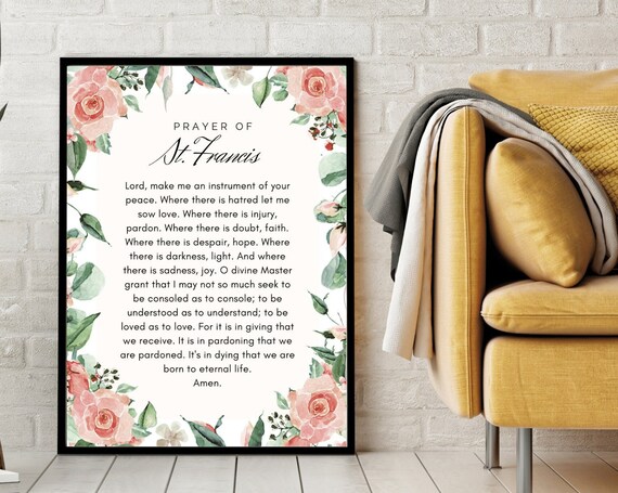 Prayer Of St Francis Of Assisi Floral Blush Pink Faith Quote Poster