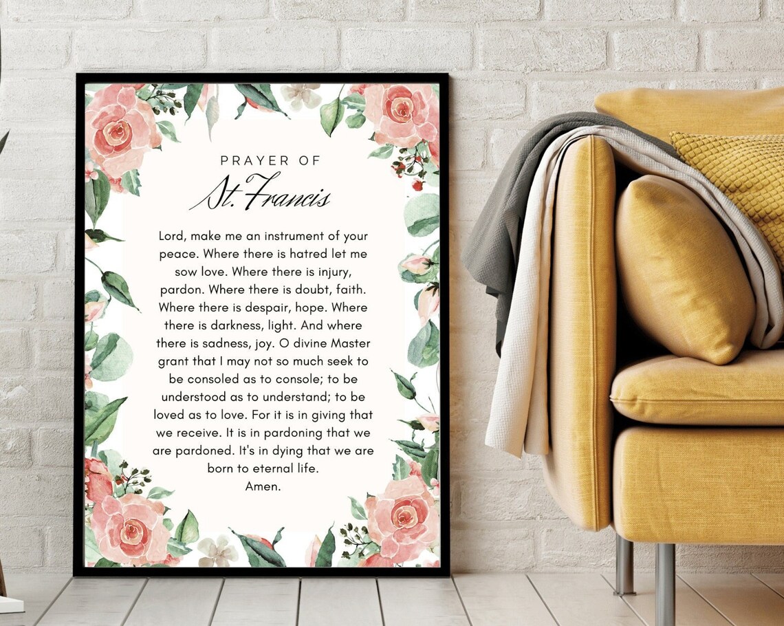Prayer Of St Francis Of Assisi Floral Blush Pink Faith Quote Poster