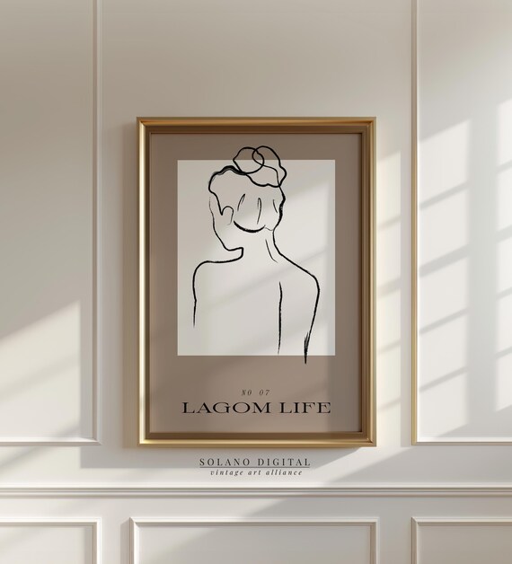 Minimalist Female Line Art Print Scandinavian Style Wall Lagom Life Poster Nude Sketch Drawing
