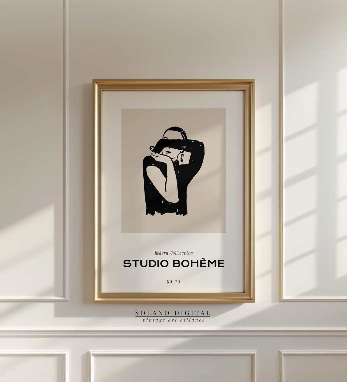 Modern Boho Woman Art Minimalist Studio Portrait Wall Decor Black Line Drawing Neutral Gallery Poster