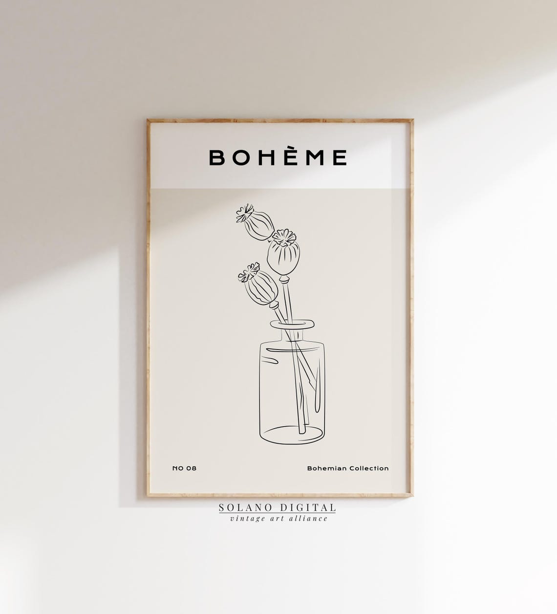 Boheme Poppy Seed Pod Line Art Minimalist Botanical Vase Poster
