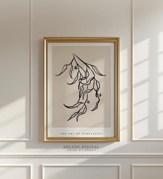Minimal Botanical Line Art Print Neutral Plant Wall Scandinavian Style Poster The Of Simplicity