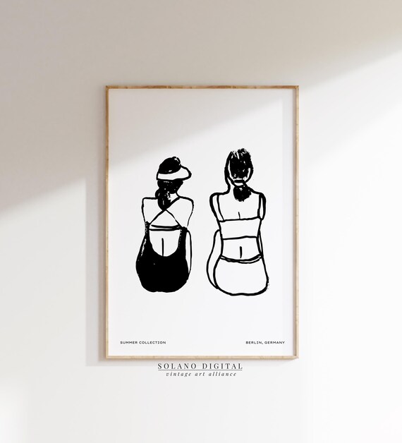 Summer Collection Berlin Beach Women Friendship Ink Art Poster
