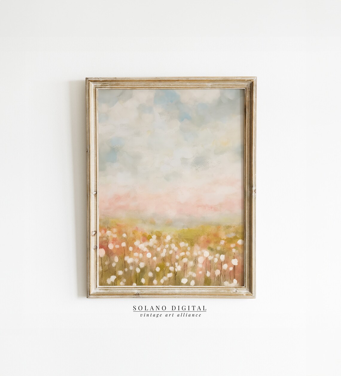 Spring Landscape Art Print, Pink Cloudy Sky
