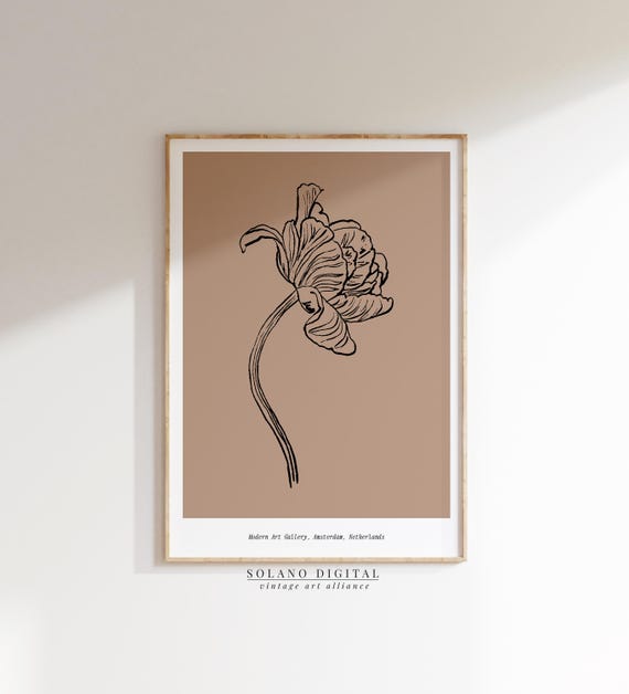 Minimalist Peony Line Drawing Print Botanical Flower Wall Art Modern Neutral Poster Instant