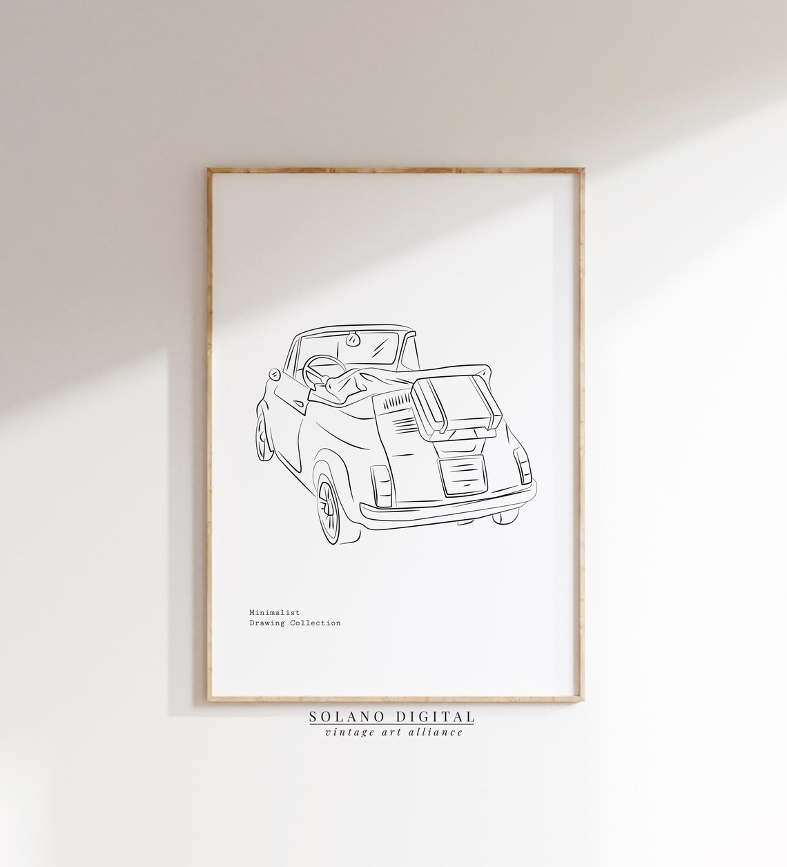 Vintage Convertible Car With Luggage Minimalist Line Drawing Poster