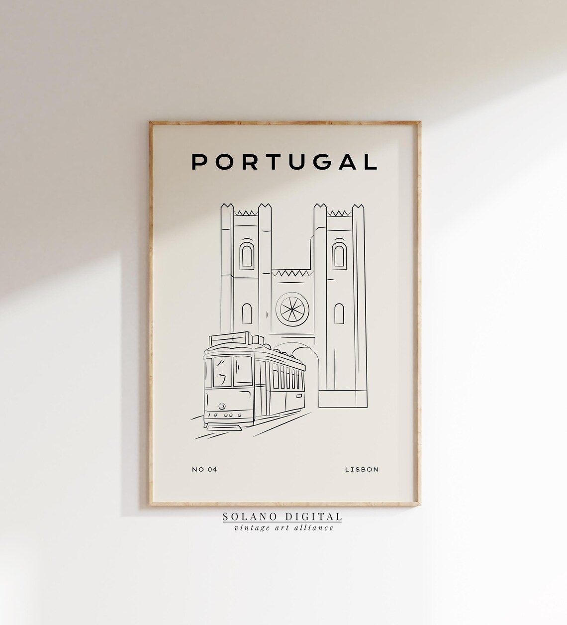Lisbon Portugal Tram Minimalist Line Drawing Vintage Travel Poster