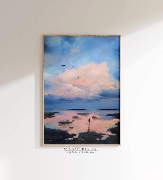 Watercolor Minimal Wall Art Blue Abstract Painting Large Print Instant Minimalist Beach Oil Living