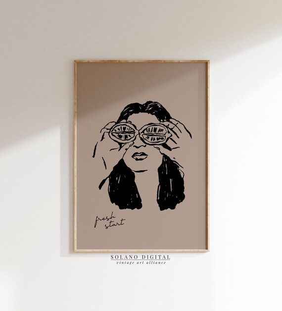 Fresh Start Citrus Eyes Woman Line Drawing Modern Gallery Poster
