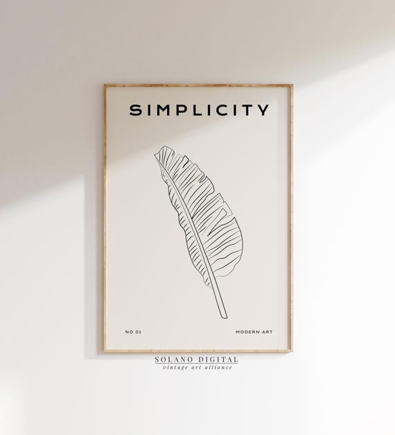 Banana Leaf Art Minimalist Botanical Line Drawing Boho Tropical Wall Modern Plant
