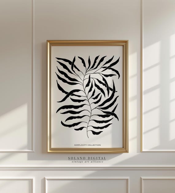 Minimal Botanical Leaf Print Black And White Wall Art Line Drawing Plant Poster Modern Nature