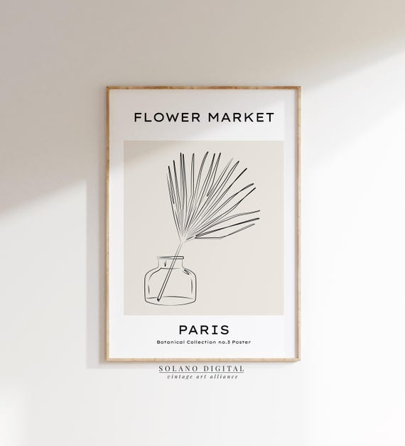 Paris Flower Market Art Botanical Palm Line Drawing Wall Minimalist Boho Plant Print Poster