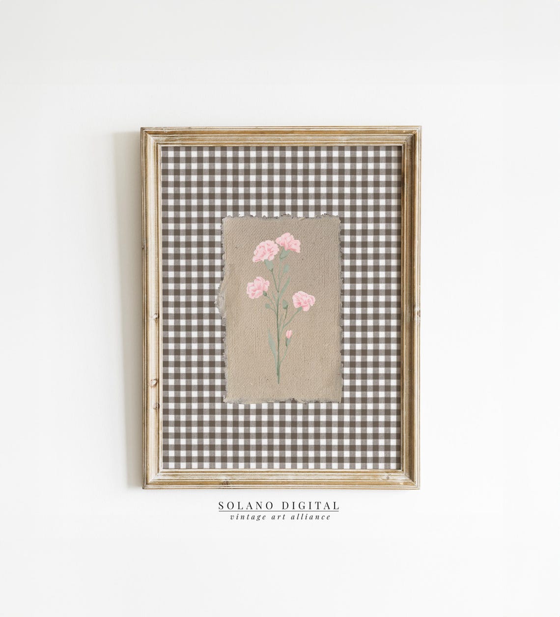 Pink Carnation Botanical Gingham Rustic Vintage Flower Poster