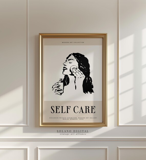 Self Care Line Art Poster Minimalist Woman Skincare Wall Modern Beauty Illustration For Spa Or Vanity Decor