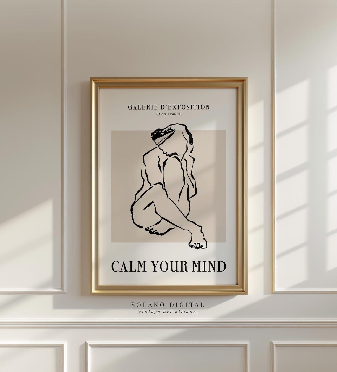 Calm Your Mind Figure Line Art Poster Neutral Minimalist Decor