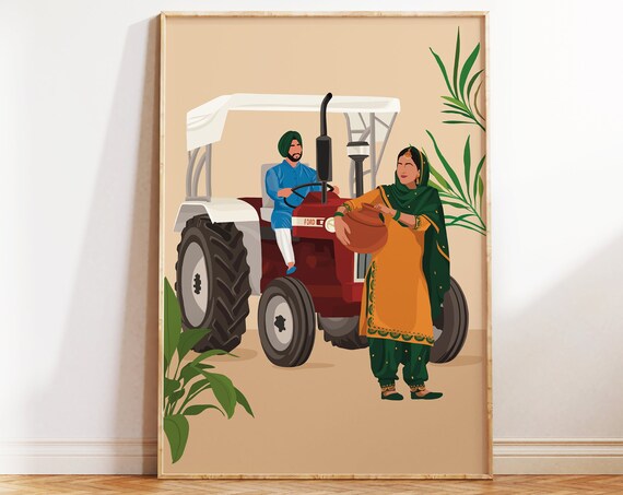 Punjabi Couple Working In Fields, Indian Art Print