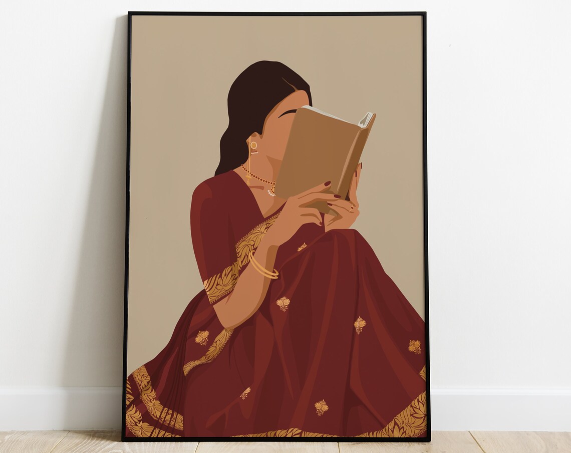Kashmiri Women Reading Book Art Print, Indian Art