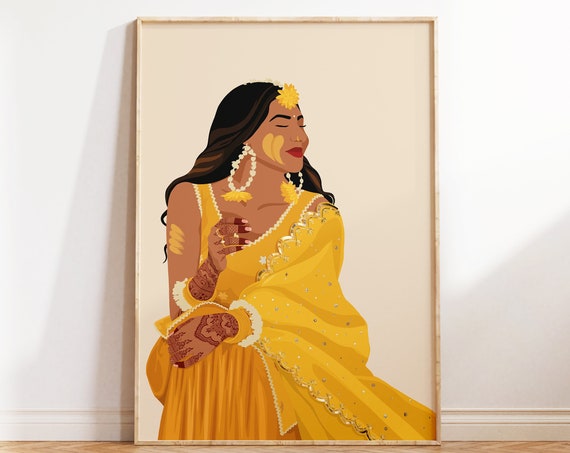 Indian Bride Haldi Art Haldi Art Indian Wedding Invite Art Desi Bride Art Desi Art Indian Wall Art Modern Indian Art South Asian Art