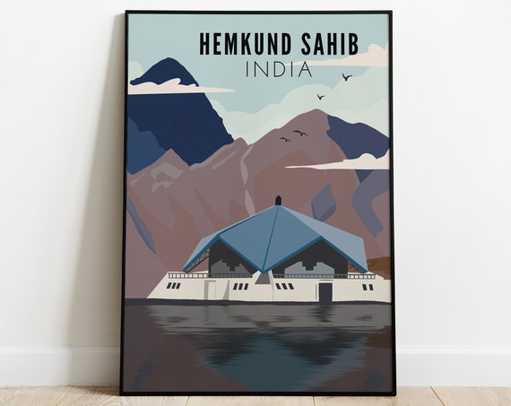 Gurudwara Shri Hemkund Sahib Hemkund Sahib Art Sikh Art Punjabi Wall Art Indian Art Sikh Travel Poster Sikhism Home Decor Punjab Art
