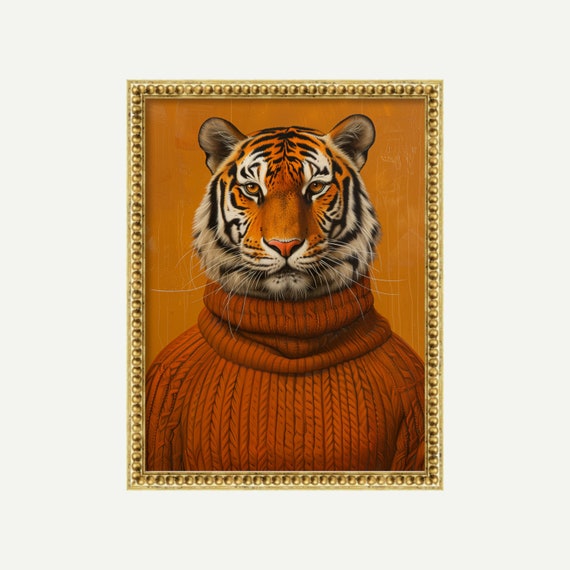 Tiger With Sweater Print Funky Poster Maximalist Animal Art