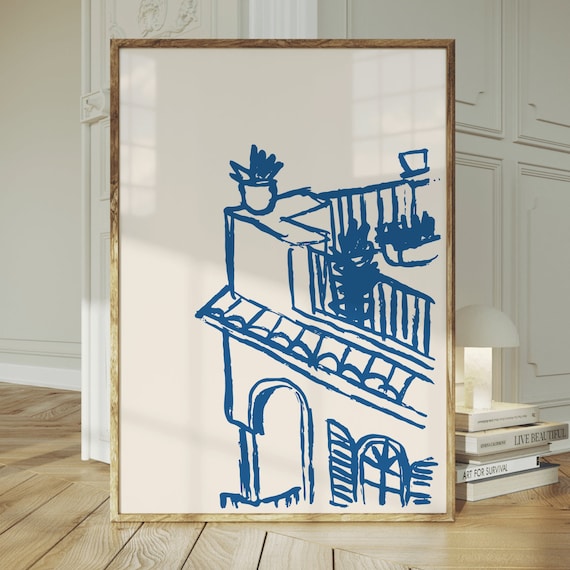 Amalfi Balcony, French Minimalist Coastal Art Print