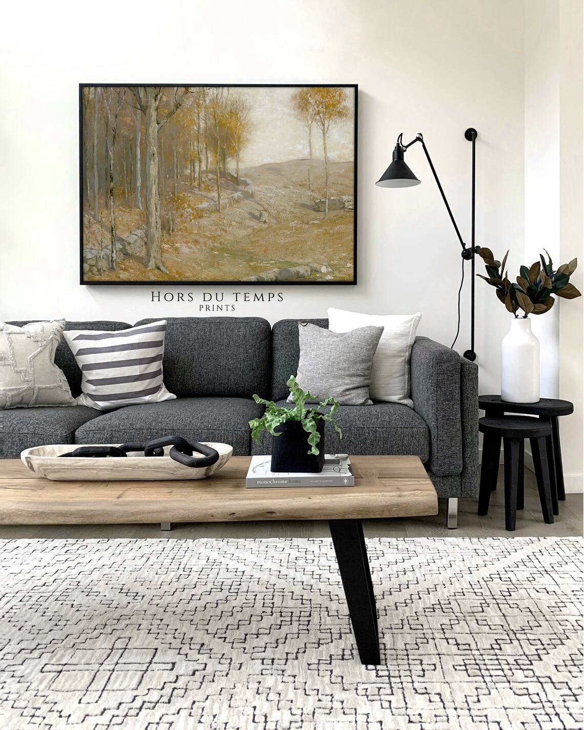 Pale Autumn Birch Woodland Stone Wall Vintage Oil Painting Poster - Image 2