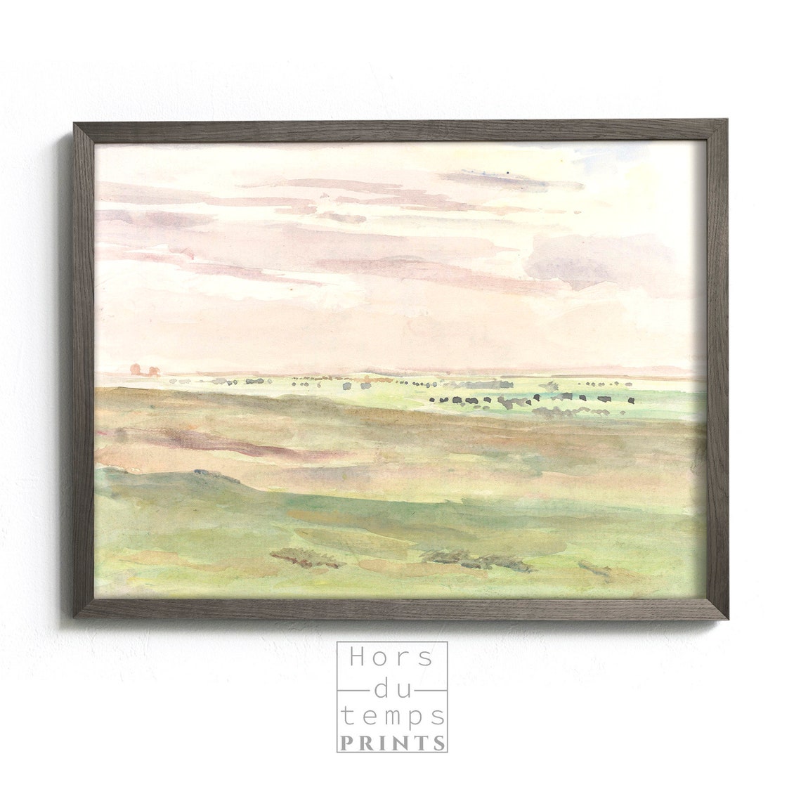 Open Plain Dawn Soft Watercolor Pastel Landscape Style Poster - Image 2
