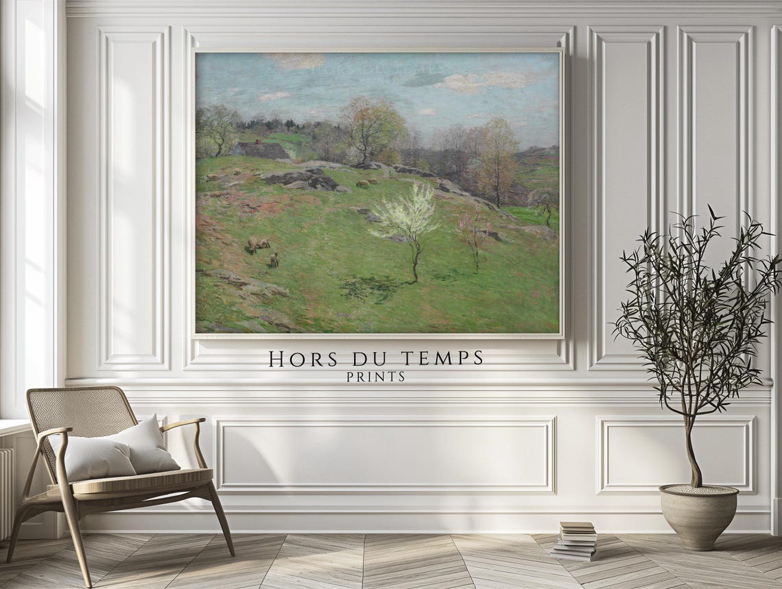Vintage Spring Meadow Blossom Trees Sheep Farmhouse Pastoral Poster - Image 2