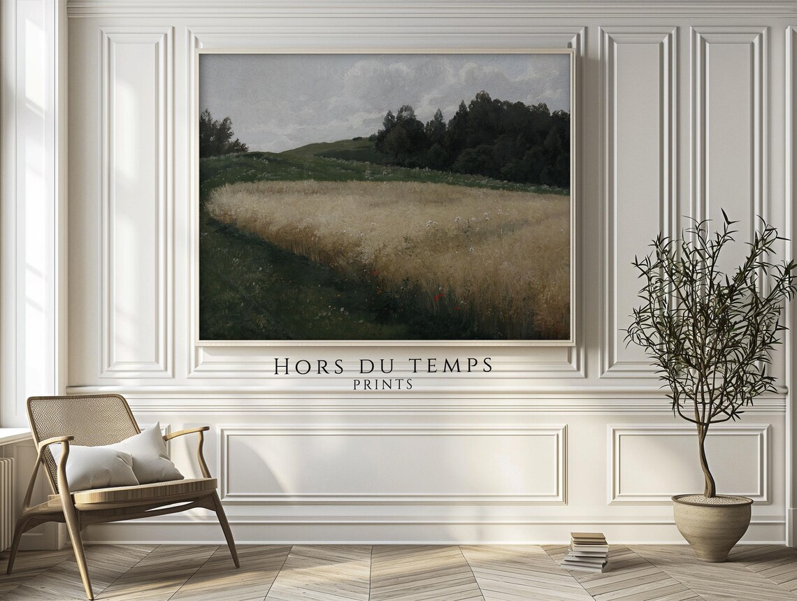 Golden Wheat Field Dark Forest Moody Harvest Vintage Art Poster - Image 2