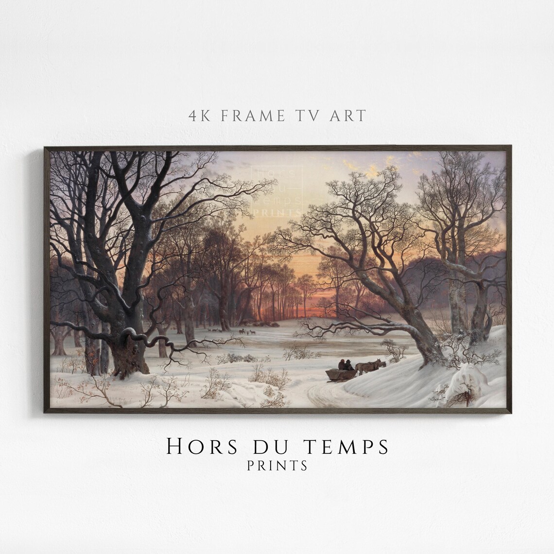Snowy Forest Sunset With Horse Drawn Sled Vintage Winter Painting Poster