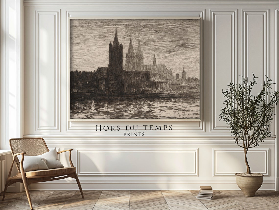 Gothic Cathedral by River Dark Etching Vintage Cityscape Poster - Image 2