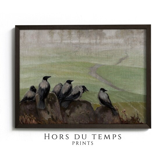 Hooded Crows on Rocks Misty Moor Gloomy Dark Academia Poster