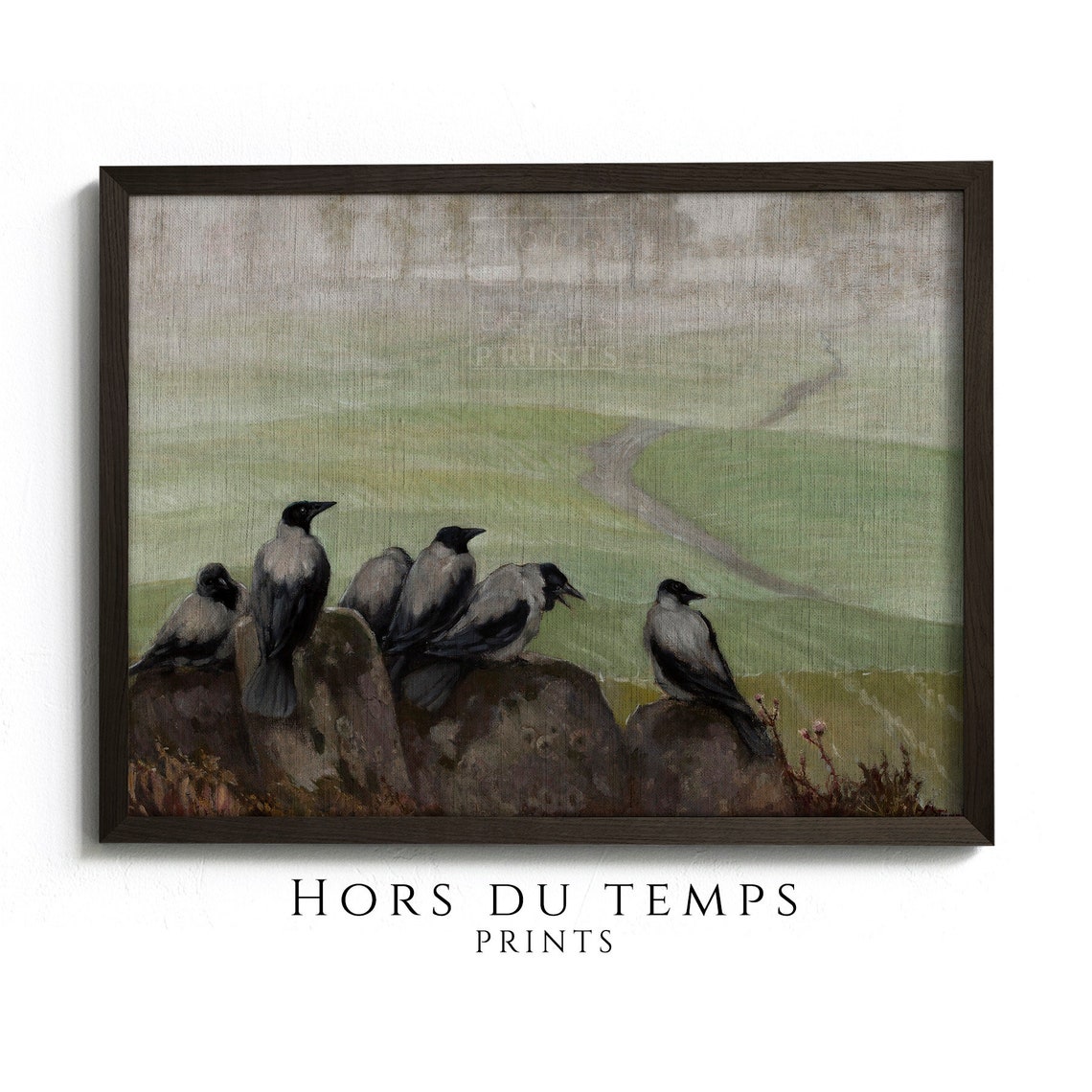 Hooded Crows on Rocks Misty Moor Gloomy Dark Academia Poster