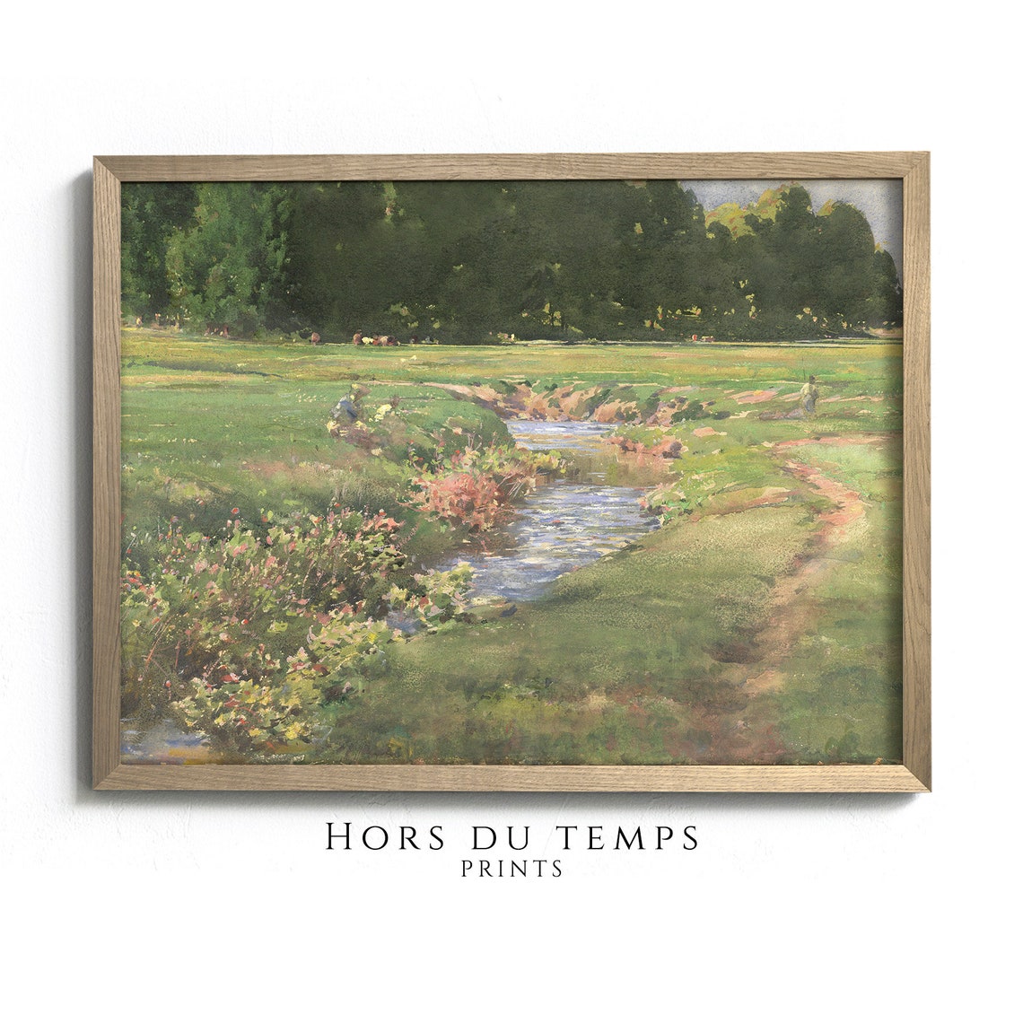 Sunlit Brook Winding Through Green Meadow Vintage Painting Poster