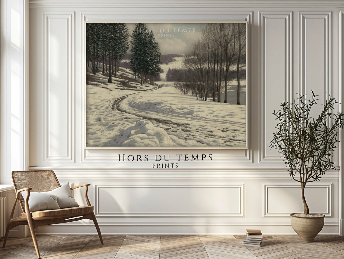 Snowy Woodland Road Sleigh Tracks Vintage Winter Landscape Poster - Image 2
